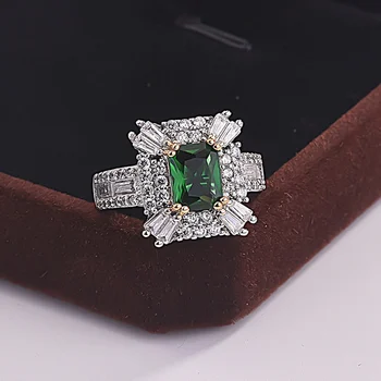 Moderný Dizajn Námestie Zelené Prstene AAA Kubický Zirkón Snubné Prstene Pre Ženy Klasické Zapojenie Svadobné CZ Krúžok Šperky