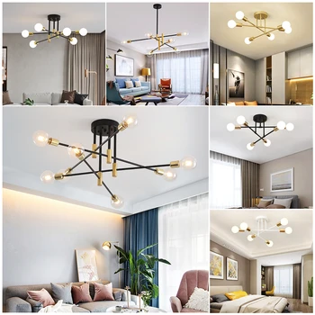 Moderný Luster LED Stropné Svietidlo Pre bývanie, Jedáleň, Spálňa, Kuchyne Čierne Zlato Stropné svietidlo Nordic Domova Zariadenie
