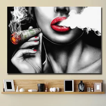 Moderný Pop Sexy Dievča je Fajčenie Cigár olejomaľba na Plátne Plagáty a Vytlačí Cuadros Wall Art Obrázky Pre Obývacia Izba