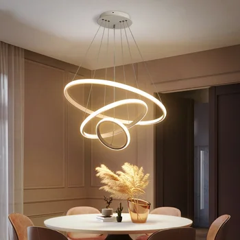 Moderný Prívesok Lampa Led Krúžky Kruhu Stropný Luster Visí Čierna Loft Obývacia Jedáleň, Kuchyňa Vnútorné Osvetlenie Zariadenie