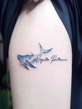 Modrá Veľryba Dočasné Tetovanie Nálepky Rameno Nohu Mužov a Žien Body Art Falošné Tetovanie anglický List Nálepky