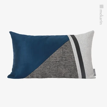 Modré a sivé kontrast farieb obývacia izba gauč vankúš Nordic light luxusné mäkké oblečenie pás obliečky na vankúš model štvorcový vankúš