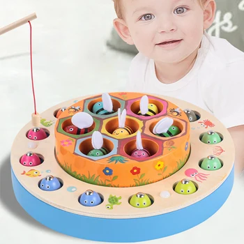 Montessori Rybárske Hračky Double Layer Cake Drevené Magnetické Matematika Hračky, Farba Poznanie Busy Board Digitálne Párovanie Hry Deti Hračka