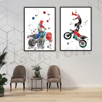 Motocross Art Print Vývoj Akvarel Motocross Off-road Motocykle Maľovanie Dirt Bike Enduro Jazdec Wall Art Darček