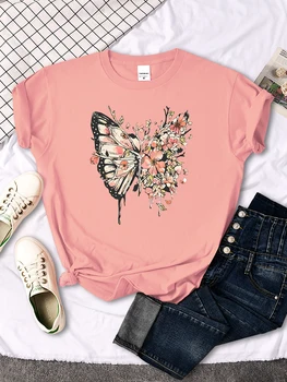 Motýle Plný Kvetov Tlačí Ženy Tričká Značky Pohodlné Tričká Voľné Priedušné Oblečenie Manga dámske Tričko