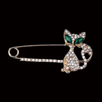 Móda Brošňa pre Ženy Zvierat Mačka Brošňa Zelené Oko Crystal Mačka Brošne Pin Šperky Drahokamu Nevesta Svadobné Luxusný Darček