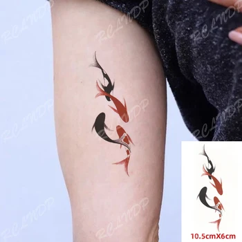 Nepremokavé Dočasné Tetovanie Nálepky Black Red Ryba Kapor Zvierat Vody Prenos Falošné Tatto Flash Tetovanie pre Deti, Ženy, Muži