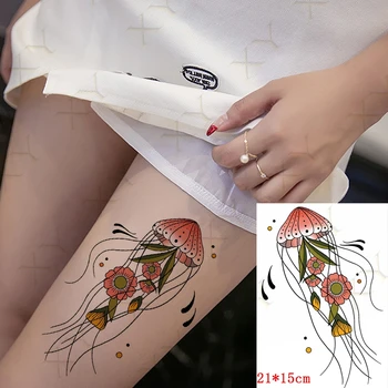 Nepremokavé Dočasné Tetovanie Nálepky, Farebné Medúzy Morská víla Kvet Falošné Tatto Flash Tetovanie Ruky, Nohy, Veľké Veľkosti Umenia pre Ženy Muži