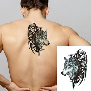 Nepremokavé Dočasné Tetovanie Nálepky Vlk Hlavu Tribal Totem Design Pattern Falošné Tatto Flash Tetovanie Tela Umenie pre Dievča Ženy Muži