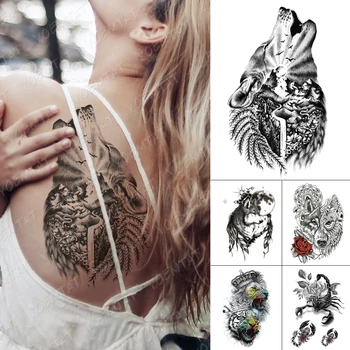 Nepremokavé Dočasné Tetovanie Nálepky Vlk Les Horských Flash Tetovaním Vtáka Rieky Body Art Rameno Falošné Tetovanie Ženy Muži