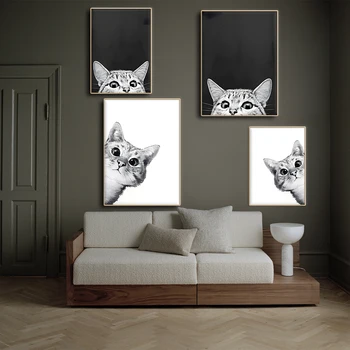 Nordic INY Plátno Plagát Cute Cat Amcık Resimleri Wall Art Závesné Obrazy Výtlačkov Obrázkov, Spálne, Chodby, Obývacia Izba Dekor