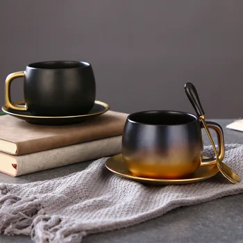 Nordic minimalistický keramická šálka Tvorivé drhnúť čierne zlato šálku kávy nastaviť jeden pohár v čase