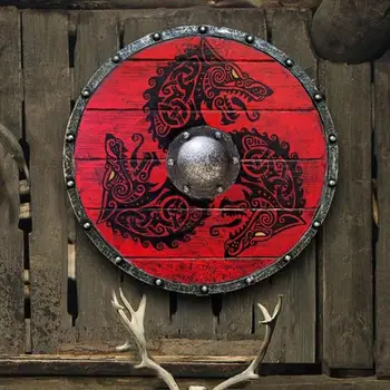 Nové Drevo Prihlásiť Viking Vlk Bojovník Ručne Bitka Pripravený Štít Stredoveké Viking Bojovník Štít Na Stene Visí Dekor