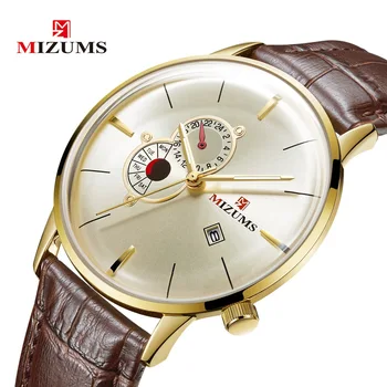 Nové MIZUMS značky pánske vodotesné hodinky quartz pás sledovať falošné tri oko kalendár podniku zahraničného obchodu hodinky, zlaté hodinky