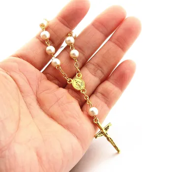 Nové Sklenené Perly Náramok Krst, sväté Prijímanie Darček Katolícky Kríž Prst Reťazca Prívesok Mini Ruženec pre Kresťanov