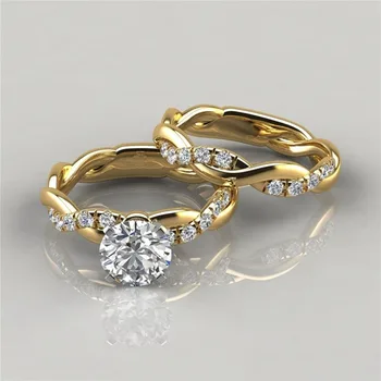 Nádherné Zlatá Farba Módne Prstene pre Ženy Klasické Vykladané Zirkón Kamene Snubné Prstene Nastaviť Svadobné Šperky, Zásnubné