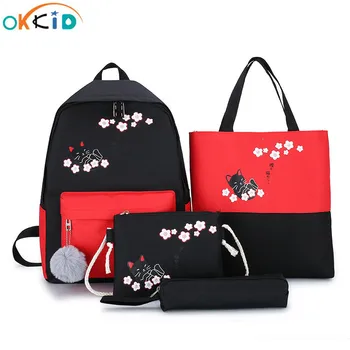 OKKID 5 ks sada základnej školy tašky pre dospievajúce dievčatá cute cat školský batoh deti book bag študent zvierat batoh darček