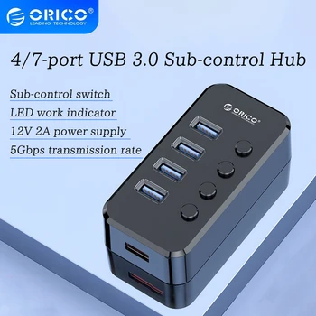 ORICO SWU3-4A SWU3-7A USB 3.0 HUB 7/4 Port Údajov, Rozširovanie, s 1 Nabíjací Port a Nezávislé Prepínanie 12V PC Napájací Adaptér