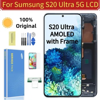 Originálne LCD AMOLED Pre Samsung Galaxy S20 ultra G988 G988F s Ráme Displeja LCD Dotykový Displej Digitalizátorom. Pre S20u Opravy Dielov