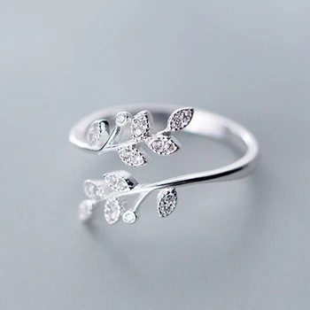 Osobnosti Strieborná Farba Crystal Leaf Prstene Pre Ženy, Svadobné Šperky Nastaviteľné Starožitné Prst Prsteň Príslušenstvo
