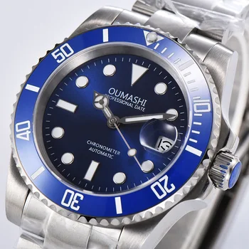 oumashi 40 mm automatické mechanické hodinky pre pánske hodinky mužov Nehrdzavejúcej ocele, Vodotesné svetelný miyota8215 pohyb modrá