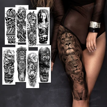 Plný Rameno Dočasné Tetovanie Nálepky Muž Žena Dievčatá Telo Nohu Falošné Tetovanie Lion King Vlk Magnolia Kvety Totem Vodeodolný Make-Up