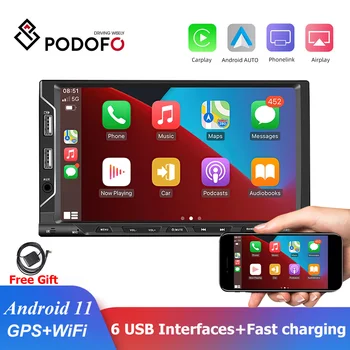 Podofo 2 Din Android Auto rádio Multimediálny Prehrávač Videa Carplay 7