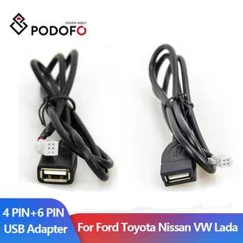 Podofo USB2.0 4Pin 6PIN USB Adaptér Android autorádia Údaje nabíjací Kábel Adaptéra Pre Ford Toyota, Nissan, Volkswagen Skoda Lada
