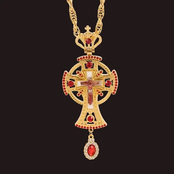 Pravoslávny Kríž, Prívesky, Náhrdelníky Hip Hop Šperky Dlhý Náhrdelník Pectoral Kríž Kamienkami Gréckym Suvenírom Katolíckej Krstné