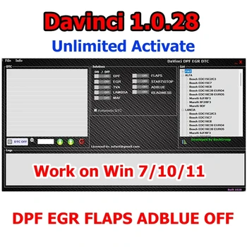 Pre Win7/10/11 Davinci 1.0.28 Neobmedzený Aktivovať DPF EGR KLAPKY ADBLUE MIMO Pracovnej Na Windows10-11