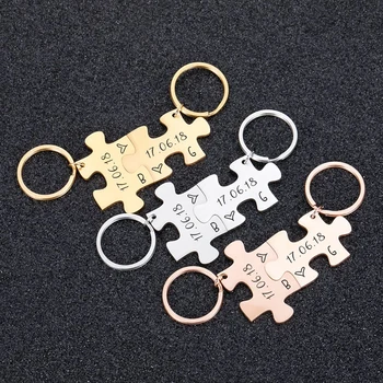 Prispôsobený Meno Keychain pre Mužov Personalizované Puzzle Pár z Nehrdzavejúcej Ocele, Šperky Krúžok na Výročie Strany Darček