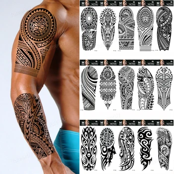 Pánske Black Totem Arm Tattoo Nálepky Nepremokavé Dočasné Tetovanie Nálepky Cool Dizajn, predlaktia tetovanie Čipky Kvet Tetovanie Ženy