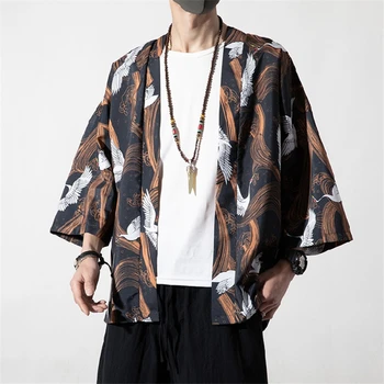 Pánske Japonské Kimono Klasická Nový Štýl Módny Dizajn Bežné Cardigan Bežné Otvorte Predný Plášť Bunda, Kabát 5xl