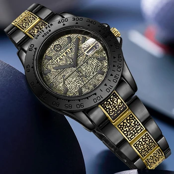 Rezbárstvo Vzor Mužov Quartz Hodinky Luxusné 3D Engrave Zlato Bronz Nerezová Oceľ Čierne, Zlaté Náramkové hodinky 30 M Vodotesný Muž Hodiny
