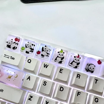 Roztomilá Panda Mačka Podsvietený Keycaps Cartoon ESC R4 OEM Keycaps Na Kríži Prepínač Mechanical Gaming Keyboard Ručné Živice klávesa Caps
