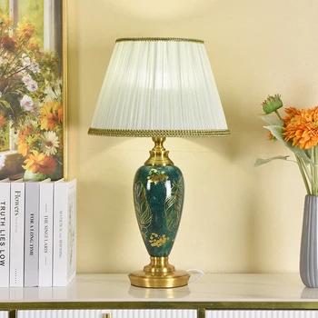 Ruka-paiting Golden Leaf Keramická stolná Lampa Pre Spálne, Obývacej Miestnosti študovňa Otepľovanie Lampy Domova Stolná Lampa, Nočné Lampy