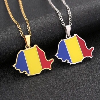 Rumunsko Mapa Vlajka Prívesok Náhrdelník Z Nerezovej Ocele Pre Ženy, Dievčatá Zlato Strieborná Farba Kúzlo Módne Rumunský Femal Šperky, Darčeky