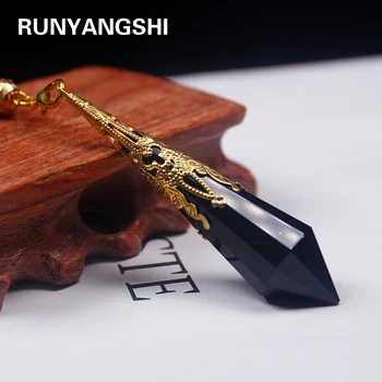 Runyangshi 1pc Prírodné obsidian kameň kyvadlo prívesok charms liečivé kryštály pendule chakra pre Mužov, Ženy náhrdelník
