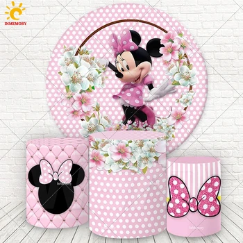 Ružová Minnie Mouse Kruh, Kolo Pozadie Strany Dodávky Foto Pozadie 1. 2. a 3. Narodeniny Pozadí Princezná Dievčatá Dekorácie