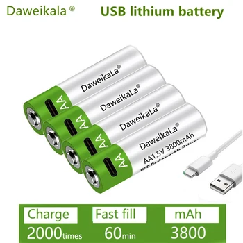 Rýchle nabíjanie 1,5 V AA lítium-iónová batéria s 3800mah kapacity a USB nabíjateľné lítium-USB batérie hračka pre klávesnicu