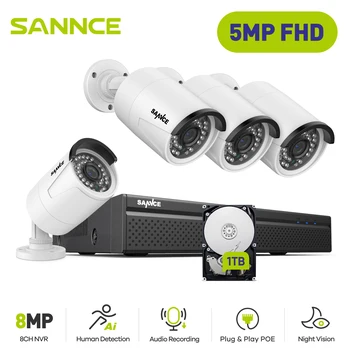 SANNCE 8CH 5MP POE NVR Auta KAMEROVÝ Bezpečnostný Systém, 5MP/3MP IČ IP66 Nepremokavé Vonkajšie IP Kamery Plug&Play kamerový Set