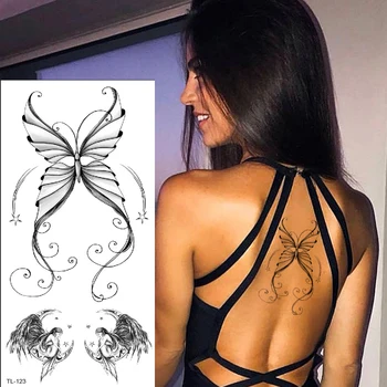 sexy tetovanie pre ženy, dočasné tetovanie tela vymeniteľné nepremokavé dočasné krídlo tetovanie black tattoo nálepky späť letné štýl