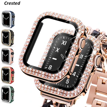 Sklo+Kryt Pre Apple Hodinky prípade 40 mm 44 mm 45 mm 41mm iWatch Príslušenstvo Diamond+Screen Protector Apple hodinky 8 SE 7 6 5 4 3 Pásma
