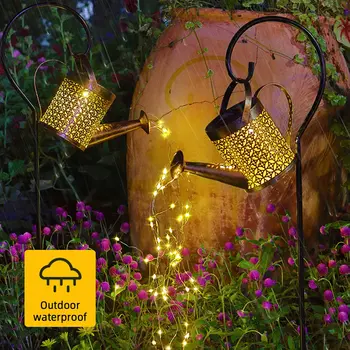 Solárne nočné svetlo vonkajšie lampy zavlažovanie môže kovaného železa duté sprcha visí nepremokavé záhrade trávnik nádvorie dekorácie