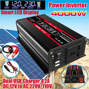 Solárny Invertor 12V na 220V110V Invertor 4000W Converter Smart Farebný Displej Dual USB4.2A Rýchlo Poplatok Za Domáce Spotrebiče