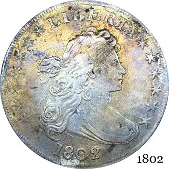 Spojené Štáty Americké Mince 1802 Slobody Prehodil Poprsie Jeden Dolár Heraldická Eagle Cupronickel Strieborné Pozlátené Kópie Mincí