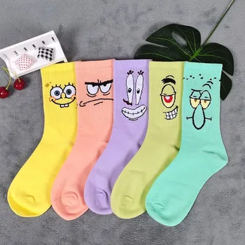 SpongeBob Ponožky Žena Anime Kvalitné Kreslený SquarePants pánske Ponožky Harajuku Tlačiť Bežné Hip Hop Dospelý Pár Pančuchy