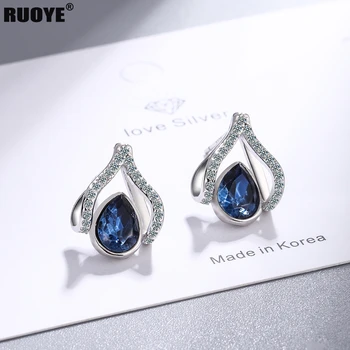strieborná farba Stud Náušnice Navy Blue Crystal Náušnice Pre Ženy, Ženské Módne šperky Nové