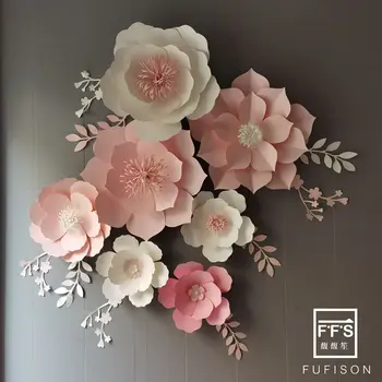 Svadobné dekorácie FFS Stenu kvetinové dekorácie, Papierové kvety Strany Pozadia Shopwindow Prvé narodeniny dievča strany
