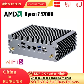 Topton AMD Mini PC Ryzen 7 4700U 4500U bez ventilátora Herné PC Barebone Stolný Počítač 4K Dual HD Windows 11/10 HTPC WiFi6 BT5.2